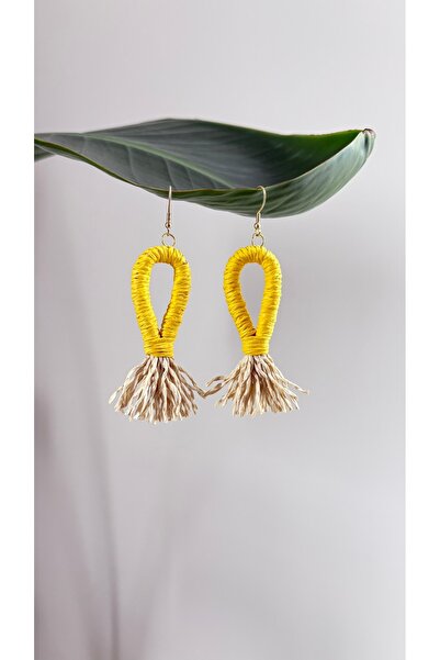 BAGS أقراط دينيس المصنوعة يدويًا ذات الشراشيب الصفراء - خاصة بعيد الحب