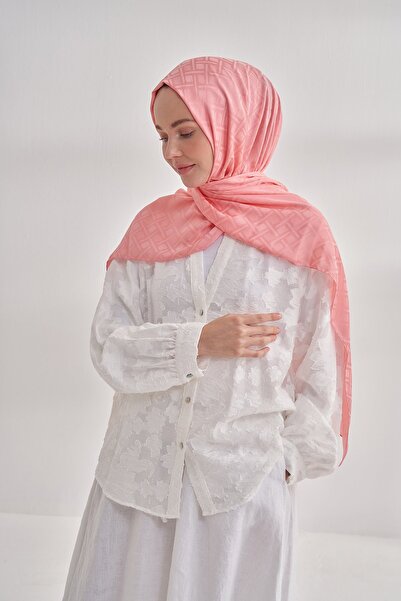 ARMANDA Italian Jacquard Geometric Pattern Shawl - Magenta