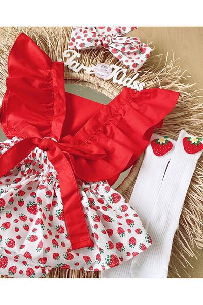 EBRU ÖZÖRGÜCÜ Girl's Salopet Dress Shorts Suit with Marmalada Pattern in Hand