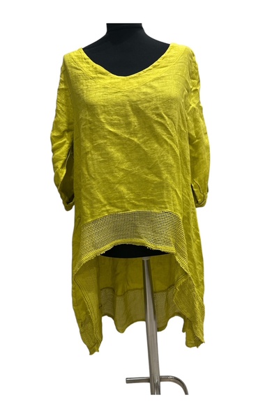 PHUTİ COLLECTION Italian Fishnet Detail Back Long Linen Tunic