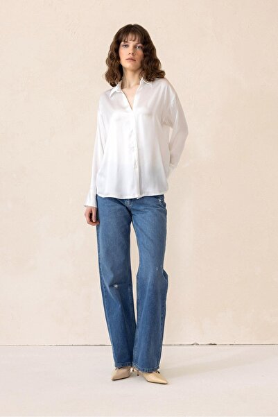 Olcay Oversize Satin Costume White 9308