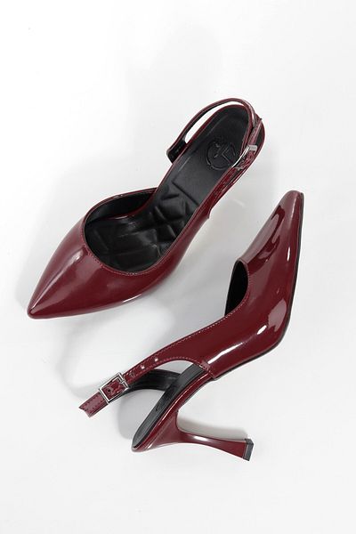 Modabuymus Konnyy Burgundy Patent Leather Stiletto Side Open Heeled Shoes