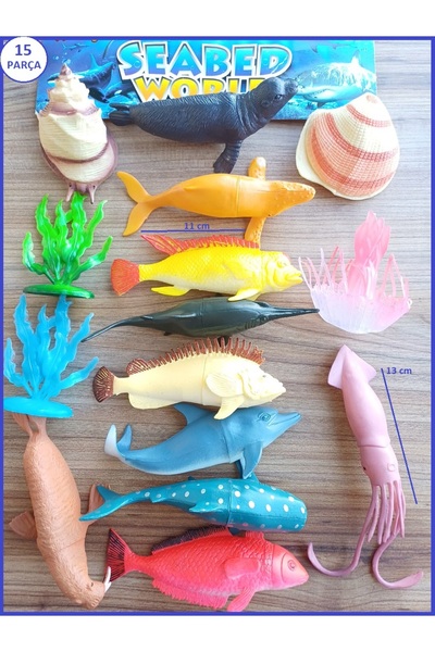 OYUNCAKSAHİLİ Deniz Canlıları 15 Parça Midye Denizanası Yosun Fok Ayıbalığı B...