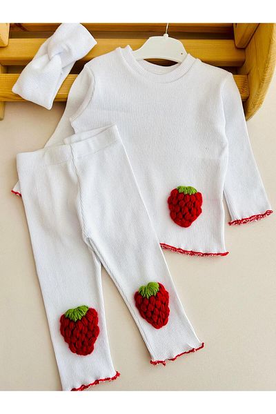 eymwes Baby Girl and Child Strawberry Detailed Bandana Tights Set