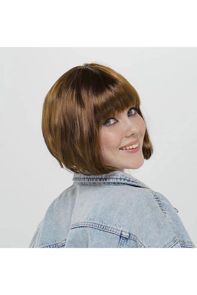 Store Brown Color Straight Cut Blunt Party Wig Short False Hair