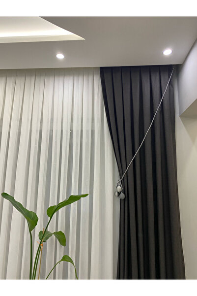 İNCİLİFE Antrasit (KOYU GRİ) Keten Fon Perde – 1/3 Sık Pileli, Modern Ve Tok ...