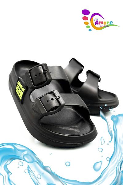 lil amore Double Buckle Lightweight Eva Summer Beach Children's Slippers Pool Slippers Washbasin Slippers Os Black