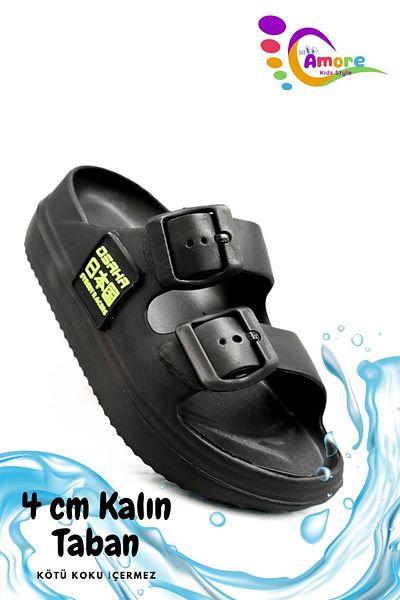 lil amore Double Buckle Lightweight Eva Summer Beach Children's Slippers Pool Slippers Washbasin Slippers Os Black