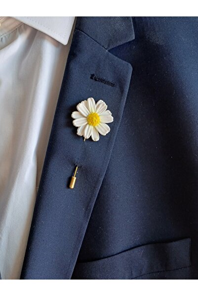 CREATİVESHOP Beyaz Papatya Damat Yaka İğnesi, Düğün Aksesuarı, Yaka Çiçeği