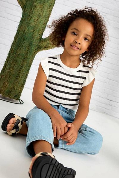 MAYORAL Striped Sleeves Ruffled Badi - Ecru