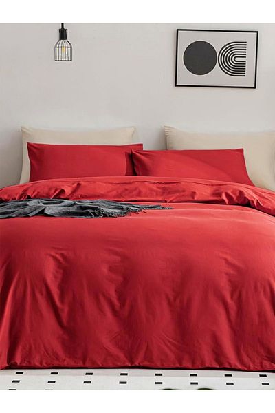 CAQQA 63 Thread 100% Cotton Double Red Duvet Cover Set