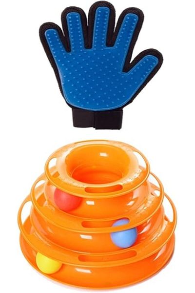 Tristar Tineke Set of 2 3 Layers Bulk Round Cat Toy and Cat Dog Hair Collector Gloves