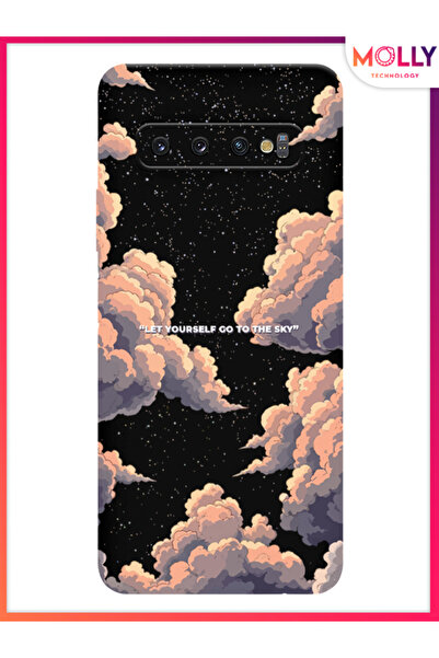 Molly Samsung Galaxy S10 Plus için Siyah The Sky Desenli Silikon Kılıf