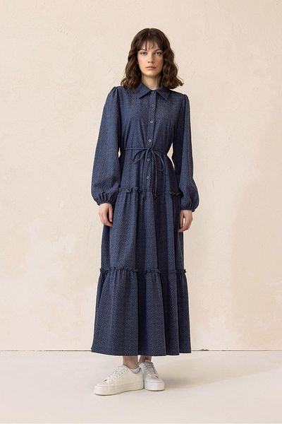 Olcay Volánové detailné žakárové dlhé šaty INDIGO 9302-E