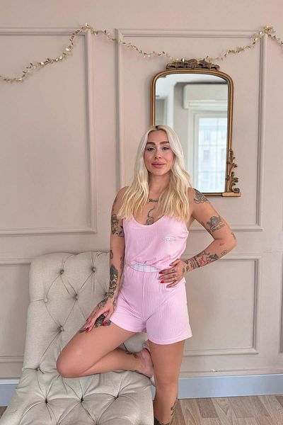 Pijamaevi Pink Douce Dream Patterned Knitted Rope Strap Shorts Women's Pajama Set