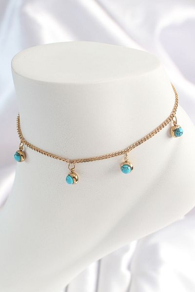 NEZADE STORE 316L Steel Gold Color Chain Model Blue Stone Hanging Figure Women's Anklet - Lisinya