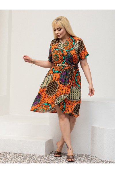 MODA Women's Plus Size Bib Collar Woven Dress