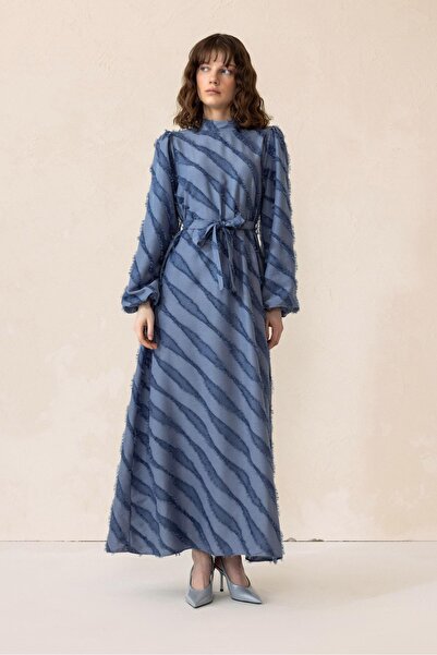 Olcay Modré dlouhé šaty 9299-E - Tadriz Detail pro krásu Attack