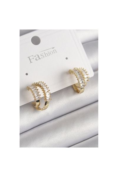 Skygo Brass Gold Color 2-Piece Zircon Stone Hoop Model Women's Earrings - Tj-Bkp9975