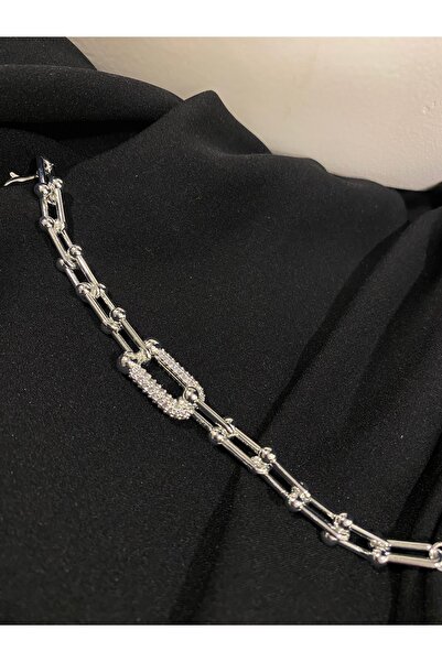 Passionis Jewelry Rodyum Zirkon Taşlı Tifany Zinciri Model Bileklik