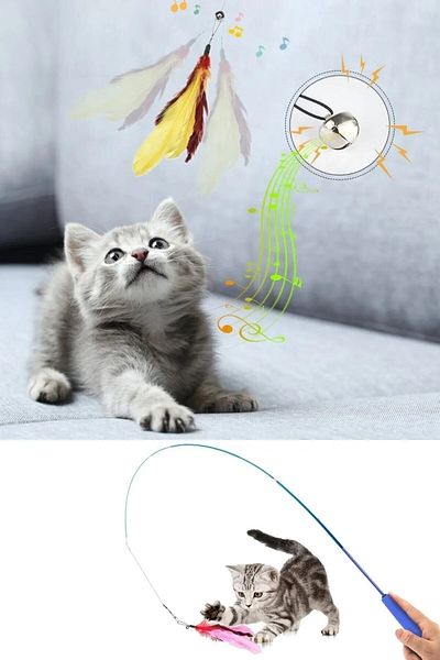 STFAST Adjustable Extendable Cat Toy - Telescopic Bell Feather Elastic Bell Rattle