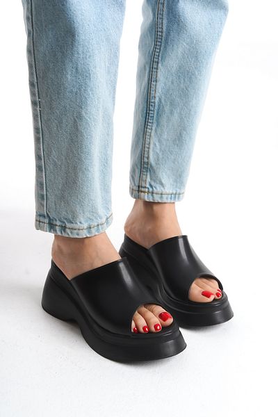 Limeo Ψηλή πλατφόρμα Wedge Heel Μονό Μεγάλο Κορδέλα Δέρμα Καλοκαιρινές Γυναικείες Παντόφλες Σανδάλια Παπούτσια