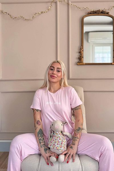Pijamaevi Pink Spring Print Short Sleeve Marlenka Women's Pajamas Set