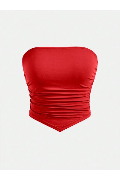 meren like your style Red Shirred Strapless Top Crop