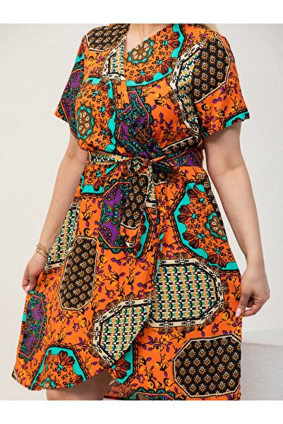 MODA Women's Plus Size Bib Collar Woven Dress