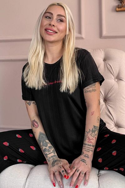 Pijamaevi Black Dreams Patterned Short Sleeve Marlenka Women's Pajamas Set