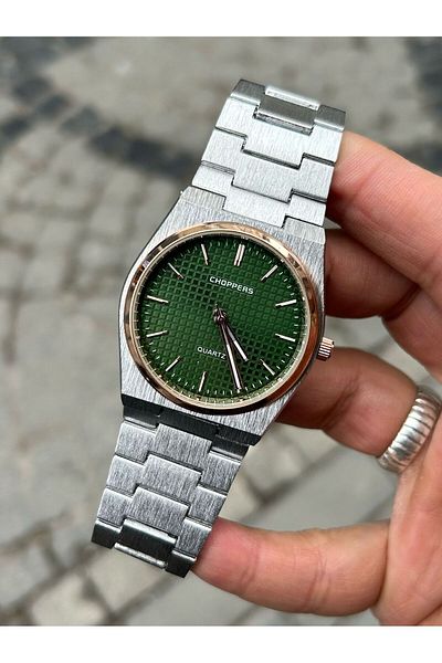 Choppers Red Round Dial Detail Stylish and Modern Design Silver Color Steel Case and Band Wristwatch