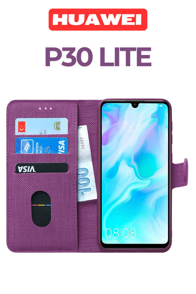 UPEKA Huawei P30 Lite Kılıf Kumaş Desenli Cüzdanlı Standlı Kapaklı Kılıf