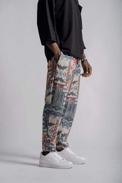 Superbluemexico Men's Ethnic Patterned Elastic Baguette Trousers