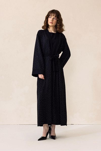 Olcay Set Abaya din crepon cu pânză de piatră - NEGRU 6732
