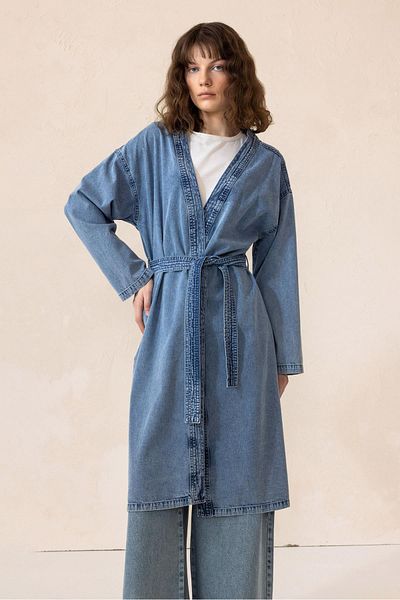 Olcay Blaue 6731 Gürtel Detaillierte ungefütterte Denim-Kappe