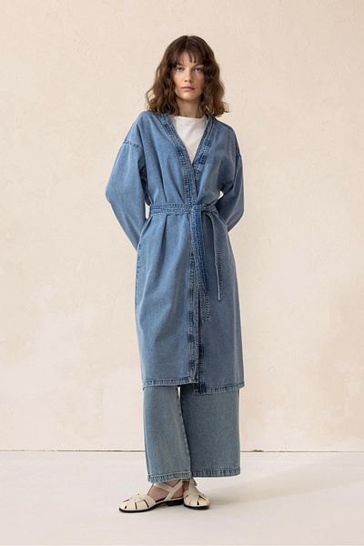 Olcay Blaue 6731 Gürtel Detaillierte ungefütterte Denim-Kappe
