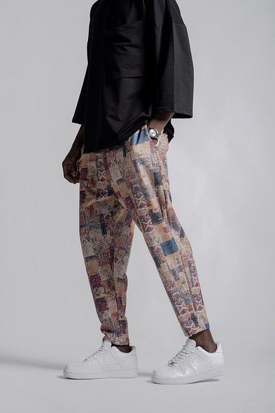 Superbluemexico Men's Ethnic Patterned Elastic Baguette Trousers