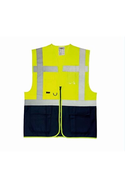 uniwest UW-211 Reflektörlü Cepli Mühendis İkaz Yeleği Sarı-Lacivert