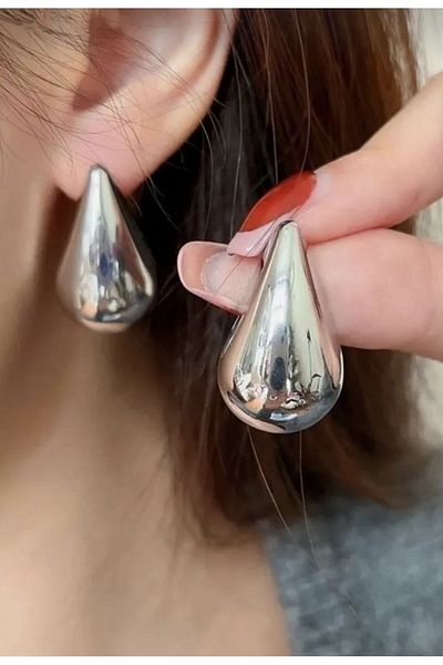 zarifje Gold Color Teardrop Bottega Drop Steel Earrings