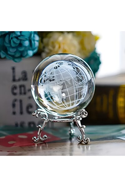 Wolawood Dünya Haritası Temalı 3D Kristal Cam Küre Metal Standlı Şık, Zarif, ...