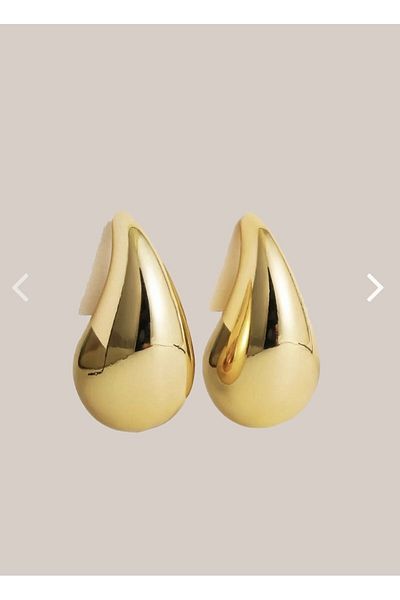 zarifje Gold Color Teardrop Bottega Drop Steel Earrings