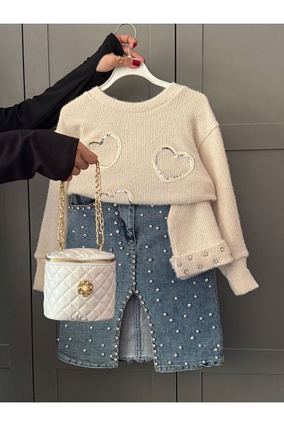 Kids Nora Girls' Combination Stone Embroidery with Etel Sweater, Beret, Bag