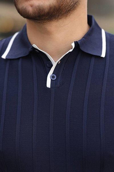 CAN Men's Polo Neck Stripe Detailed Knitwear T-Shirt