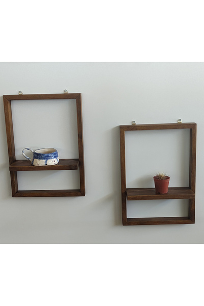 Oduncudünyası 2'li Doğal Masif Ahşap Çerçeveli Tablo Duvar Rafı