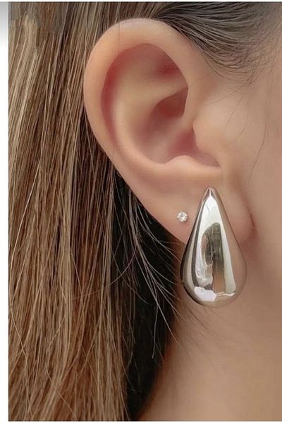 zarifje Gold Color Teardrop Bottega Drop Steel Earrings