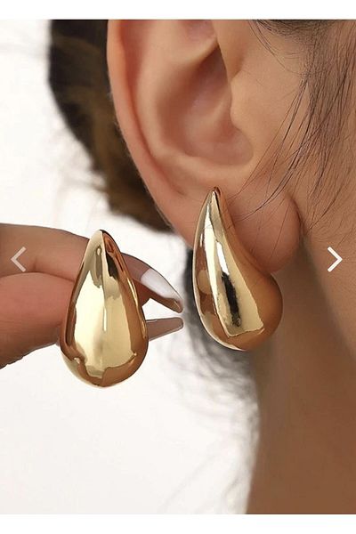 zarifje Gold Color Teardrop Bottega Drop Steel Earrings
