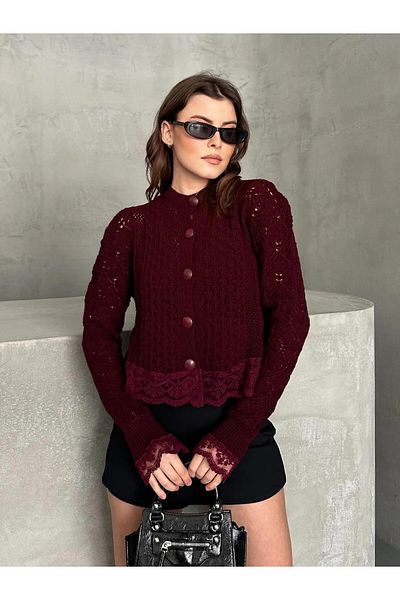 asur boutique Asur Boutique Women's Lace Detailed Cardigan - Inside Shows Buttoned