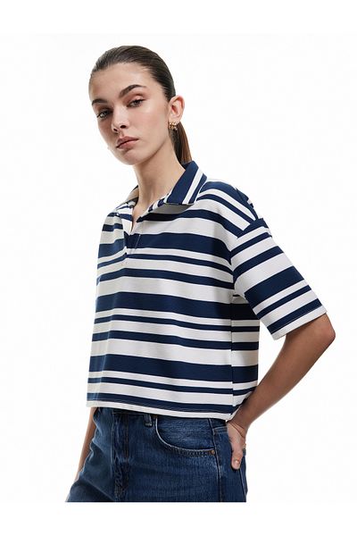 Koton Comfortable Fit Textured Short Sleeve Polo Neck T-Shirt