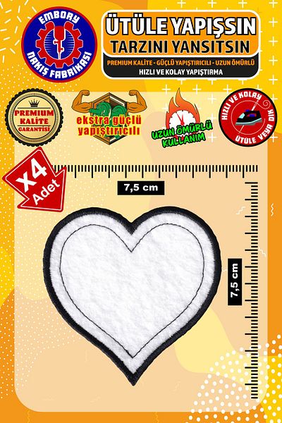Embory Patch de armă adeziv și broderie de inimă albă, țesut, aplicat (4 bucăți)