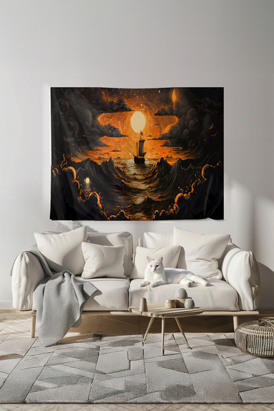 Nivendi Gün Batımı Manzarası Kumaş Duvar Örtüsü Ev Dekorasyon Duvar Halısı Ta...